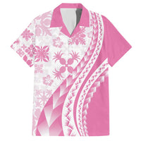 Pink Hawaiian Quilt Pattern Family Matching Long Sleeve Bodycon Dress and Hawaiian Shirt Mixed Polynesian Tribal Arty LT9 Dad's Shirt - Short Sleeve Pink - Polynesian Pride