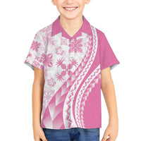 Pink Hawaiian Quilt Pattern Family Matching Long Sleeve Bodycon Dress and Hawaiian Shirt Mixed Polynesian Tribal Arty LT9 Son's Shirt Pink - Polynesian Pride