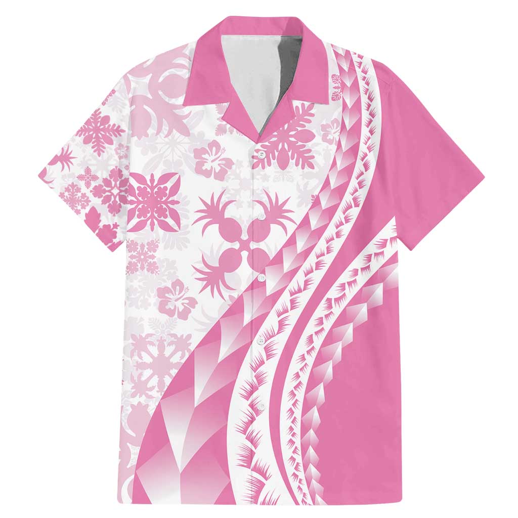 Pink Hawaiian Quilt Pattern Family Matching Mermaid Dress and Hawaiian Shirt Mixed Polynesian Tribal Arty LT9 Dad's Shirt - Short Sleeve Pink - Polynesian Pride