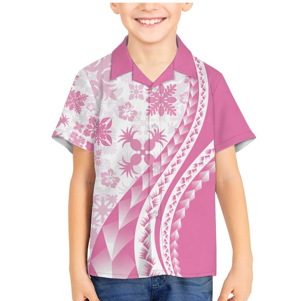 Pink Hawaiian Quilt Pattern Family Matching Mermaid Dress and Hawaiian Shirt Mixed Polynesian Tribal Arty LT9 Son's Shirt Pink - Polynesian Pride