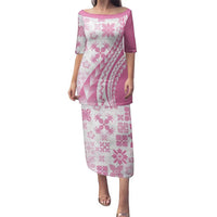 Pink Hawaiian Quilt Pattern Family Matching Puletasi and Hawaiian Shirt Mixed Polynesian Tribal Arty LT9 Mom's Dress Pink - Polynesian Pride