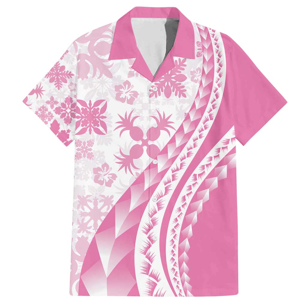Pink Hawaiian Quilt Pattern Family Matching Summer Maxi Dress and Hawaiian Shirt Mixed Polynesian Tribal Arty LT9 Dad's Shirt - Short Sleeve Pink - Polynesian Pride