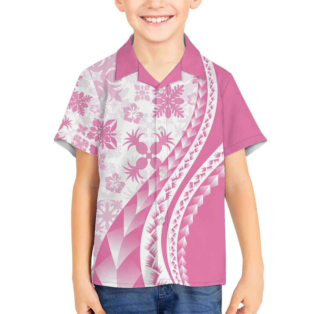 Pink Hawaiian Quilt Pattern Family Matching Summer Maxi Dress and Hawaiian Shirt Mixed Polynesian Tribal Arty LT9 Son's Shirt Pink - Polynesian Pride