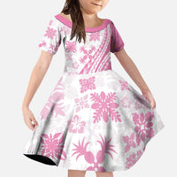 Pink Hawaiian Quilt Pattern Family Matching Tank Maxi Dress and Hawaiian Shirt Mixed Polynesian Tribal Arty LT9 Daughter's Dress Pink - Polynesian Pride
