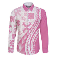 Pink Hawaiian Quilt Pattern Family Matching Tank Maxi Dress and Hawaiian Shirt Mixed Polynesian Tribal Arty LT9 Dad's Shirt - Long Sleeve Pink - Polynesian Pride