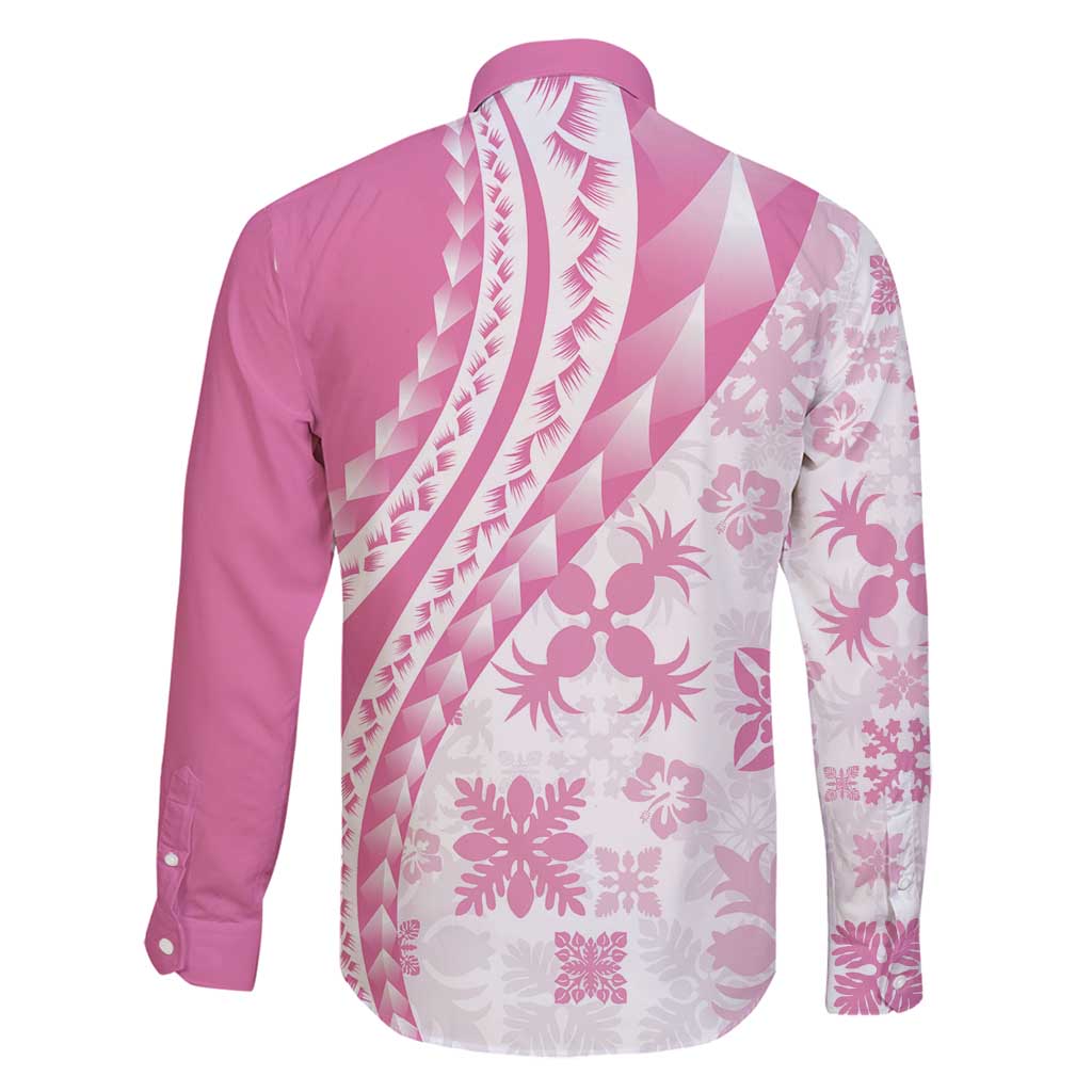 Pink Hawaiian Quilt Pattern Family Matching Tank Maxi Dress and Hawaiian Shirt Mixed Polynesian Tribal Arty LT9 - Polynesian Pride