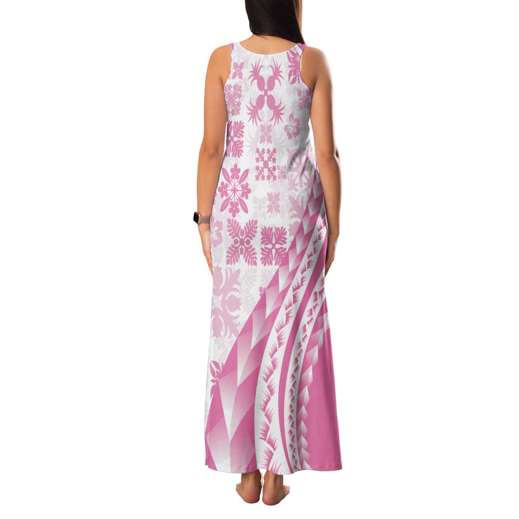 Pink Hawaiian Quilt Pattern Family Matching Tank Maxi Dress and Hawaiian Shirt Mixed Polynesian Tribal Arty LT9 - Polynesian Pride