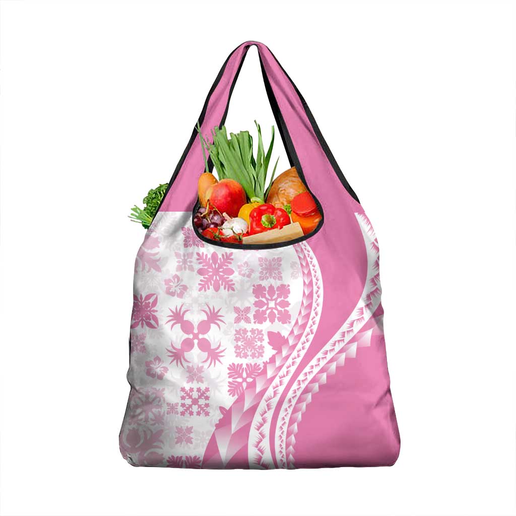 Pink Hawaiian Quilt Pattern Grocery Bag Mixed Polynesian Tribal Arty LT9 1-pack One Size Pink - Polynesian Pride
