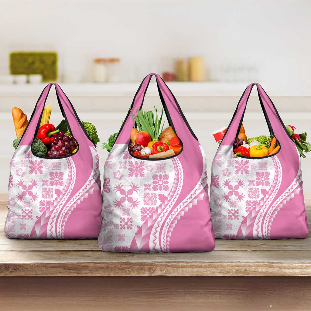 Pink Hawaiian Quilt Pattern Grocery Bag Mixed Polynesian Tribal Arty LT9 3-pack One Size Pink - Polynesian Pride