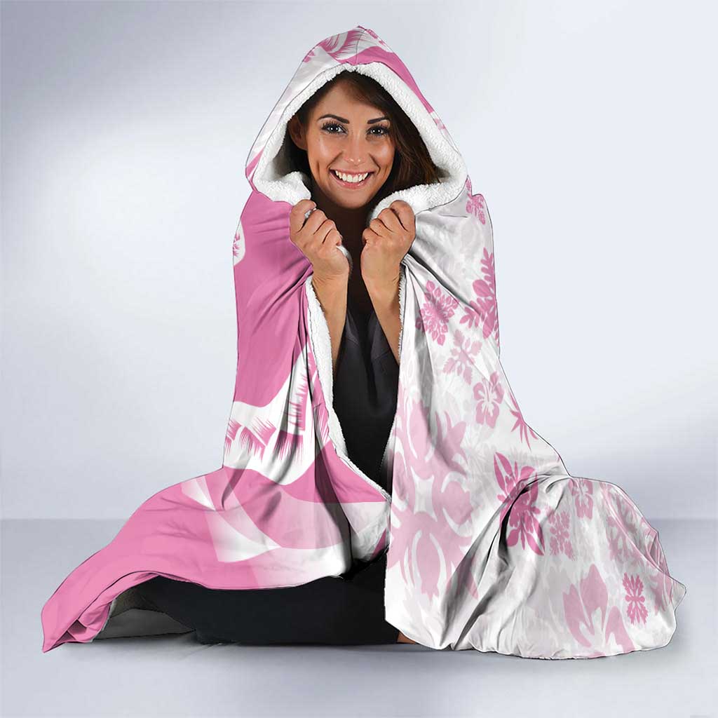 Pink Hawaiian Quilt Pattern Hooded Blanket Mixed Polynesian Tribal Arty