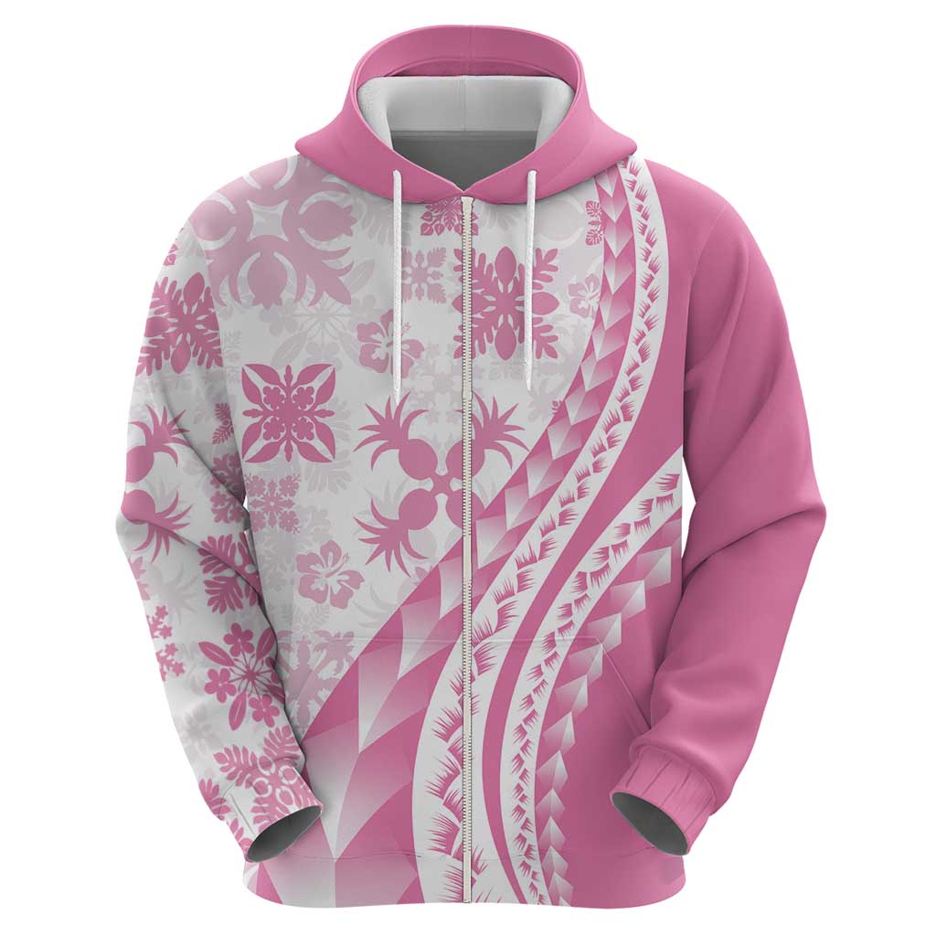 Pink Hawaiian Quilt Pattern Hoodie Mixed Polynesian Tribal Arty