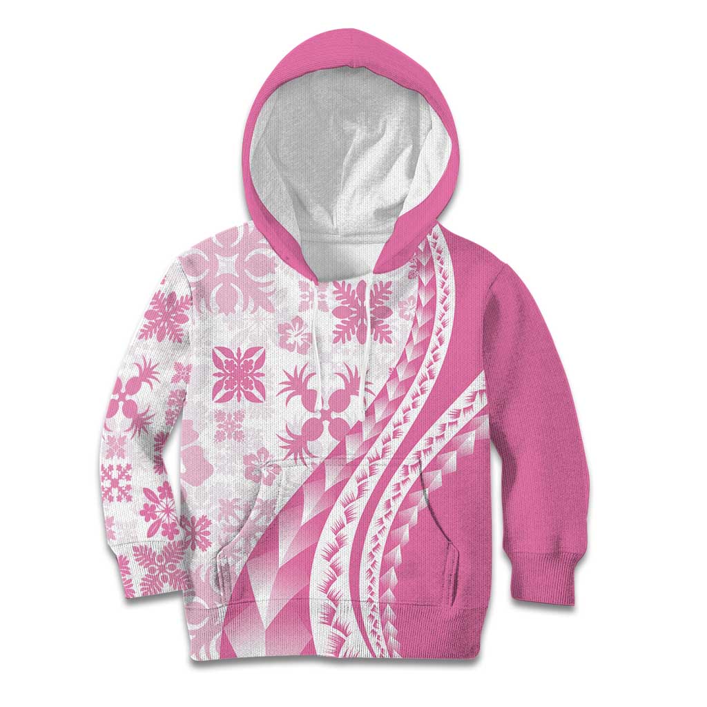 Pink Hawaiian Quilt Pattern Kid Hoodie Mixed Polynesian Tribal Arty