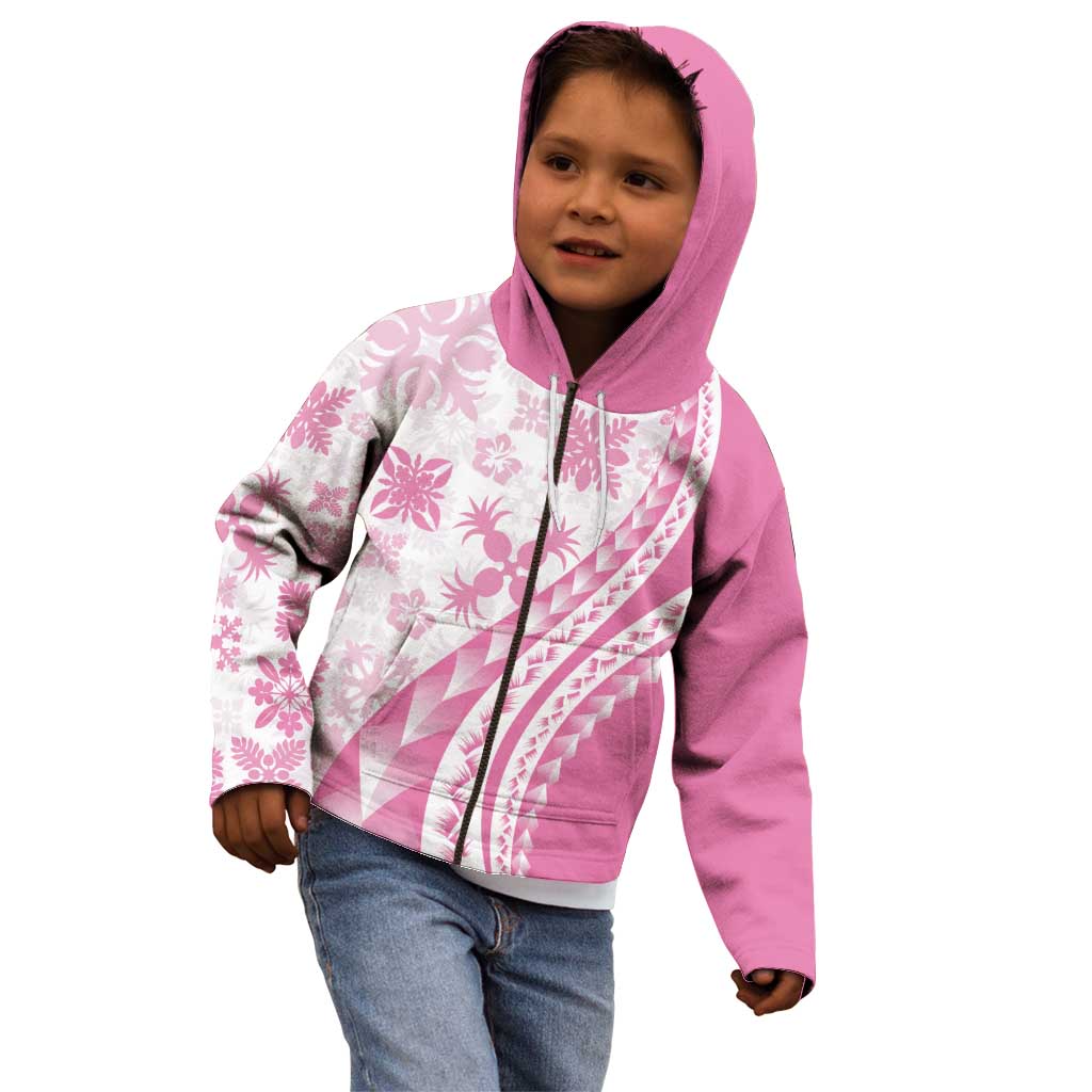 Pink Hawaiian Quilt Pattern Kid Hoodie Mixed Polynesian Tribal Arty