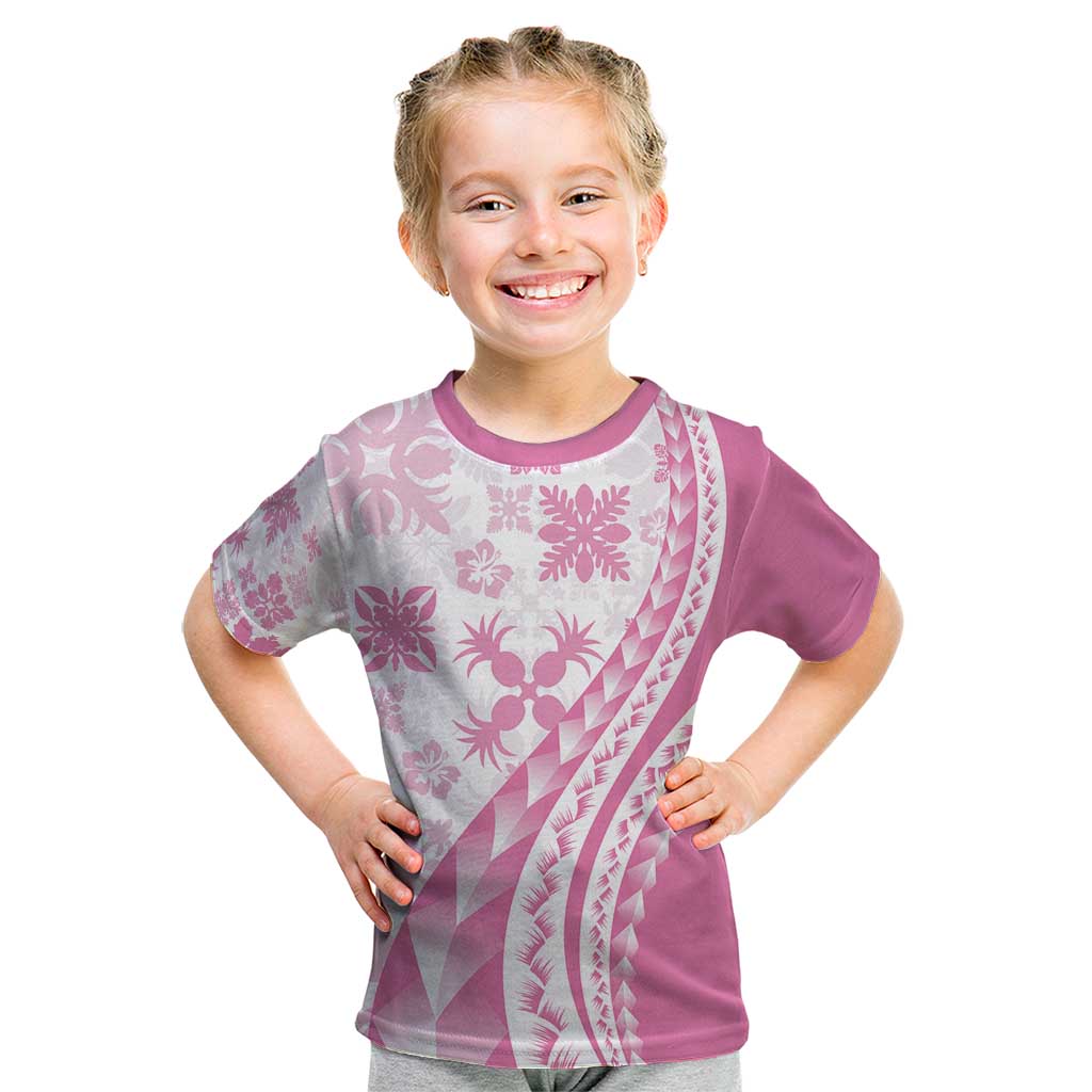 Pink Hawaiian Quilt Pattern Kid T Shirt Mixed Polynesian Tribal Arty LT9 Pink - Polynesian Pride