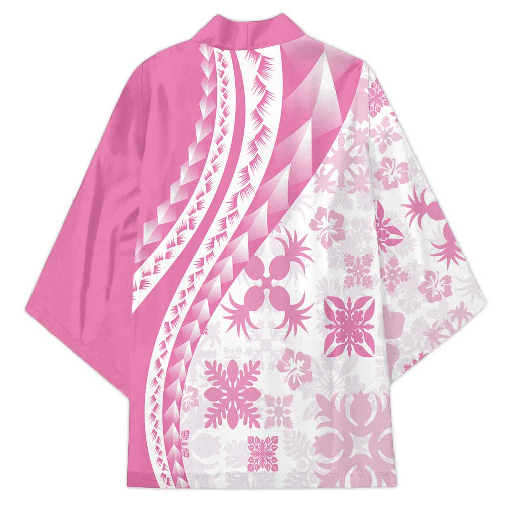 Pink Hawaiian Quilt Pattern Kimono Mixed Polynesian Tribal Arty - Polynesian Pride
