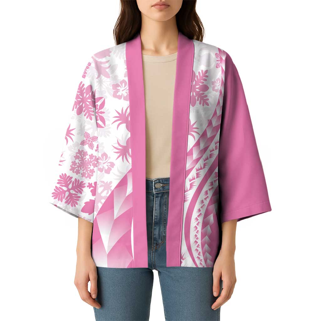 Pink Hawaiian Quilt Pattern Kimono Mixed Polynesian Tribal Arty - Polynesian Pride