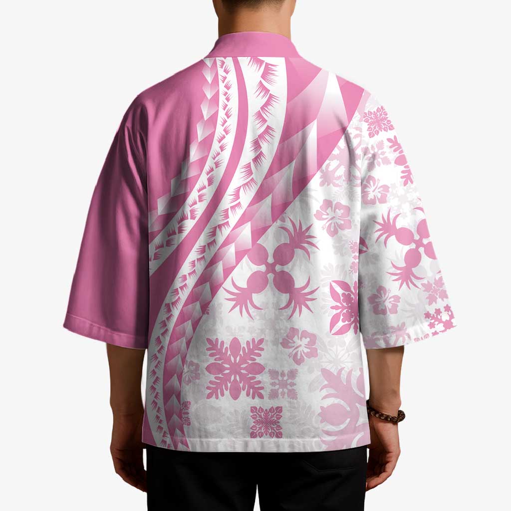 Pink Hawaiian Quilt Pattern Kimono Mixed Polynesian Tribal Arty - Polynesian Pride