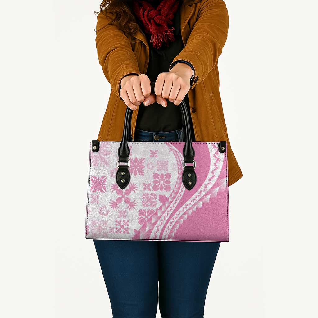 Pink Hawaiian Quilt Pattern Leather Bag Mixed Polynesian Tribal Arty - Polynesian Pride