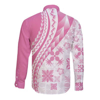 Pink Hawaiian Quilt Pattern Long Sleeve Button Shirt Mixed Polynesian Tribal Arty LT9 - Polynesian Pride