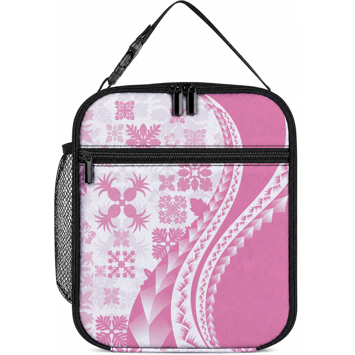 Pink Hawaiian Quilt Pattern Lunch Bag Mixed Polynesian Tribal Arty LT9 10.2 × 8.3 × 4.3 inch Pink - Polynesian Pride