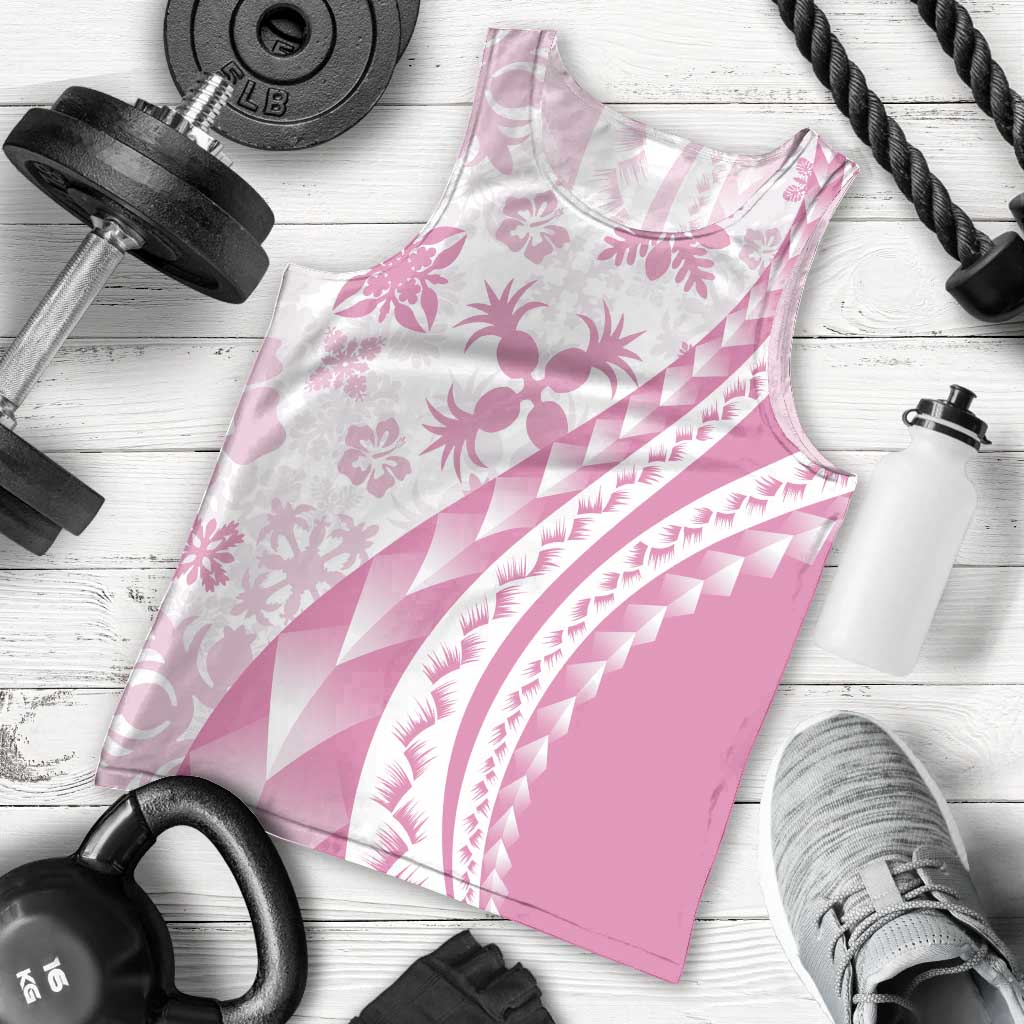 Pink Hawaiian Quilt Pattern Men Tank Top Mixed Polynesian Tribal Arty