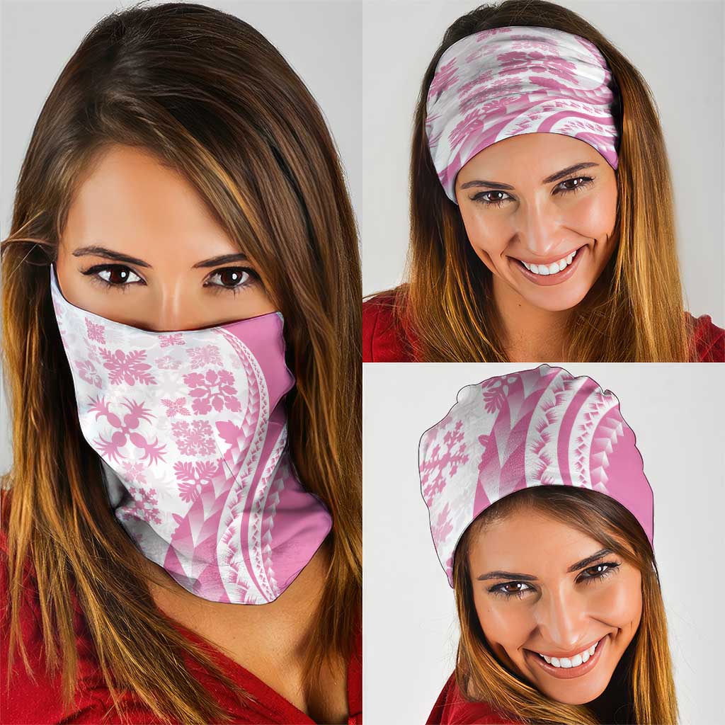 Pink Hawaiian Quilt Pattern Neck Gaiter Mixed Polynesian Tribal Arty - Polynesian Pride