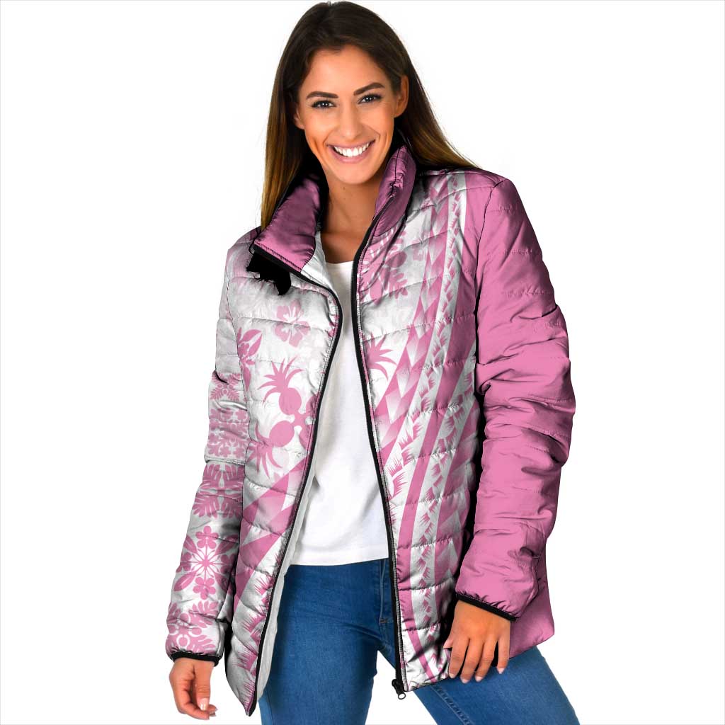 Pink Hawaiian Quilt Pattern Padded Jacket Mixed Polynesian Tribal Arty - Polynesian Pride
