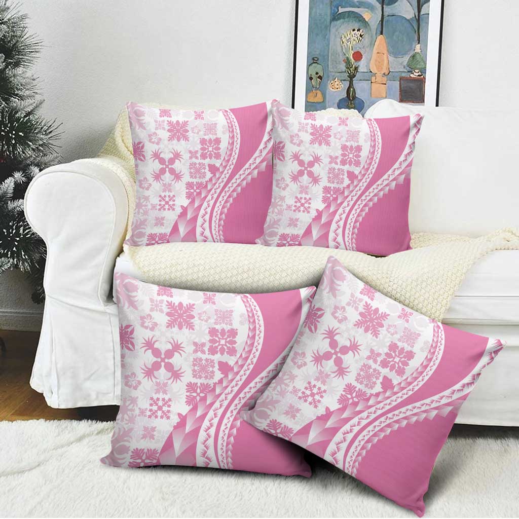 Pink Hawaiian Quilt Pattern Pillow Cover Mixed Polynesian Tribal Arty - Polynesian Pride