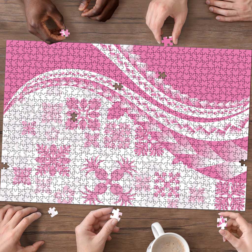 Pink Hawaiian Quilt Pattern Puzzle Mixed Polynesian Tribal Arty - Polynesian Pride