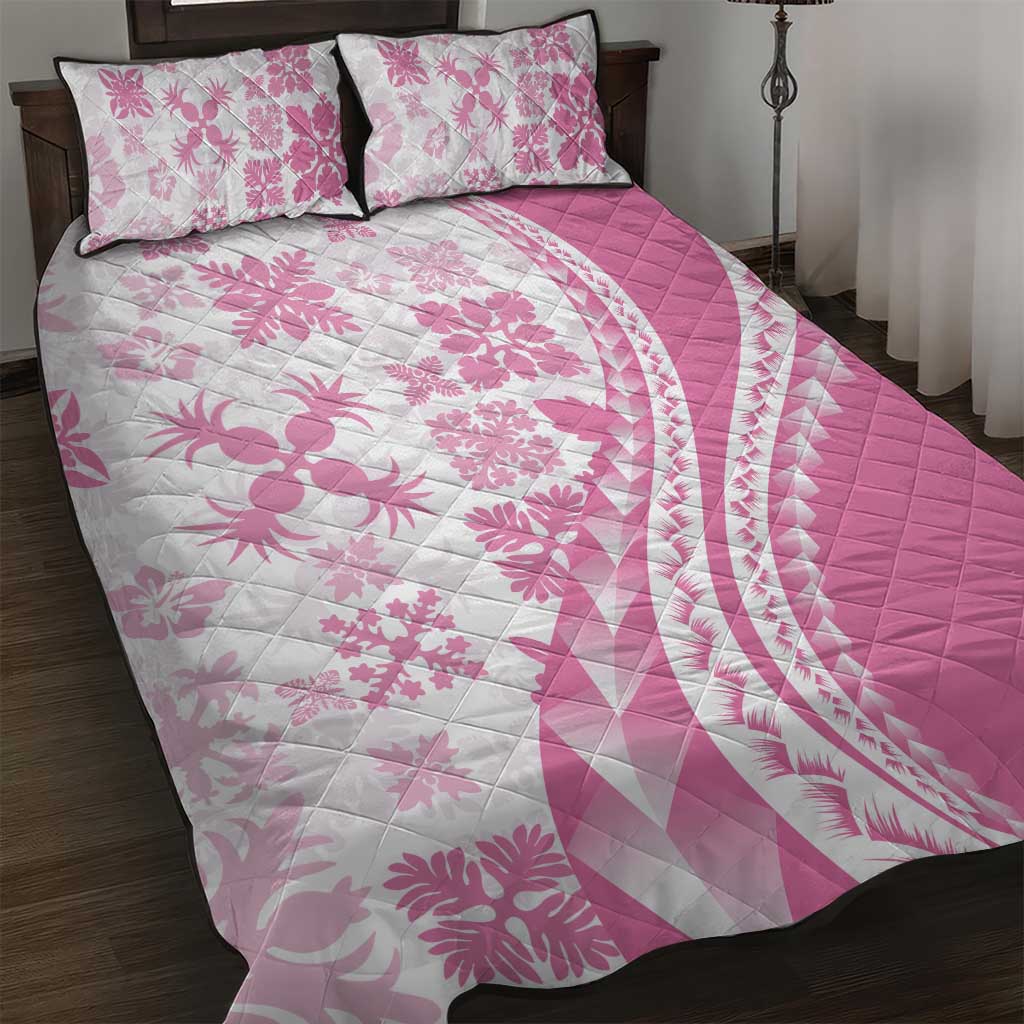 Pink Hawaiian Quilt Pattern Quilt Bed Set Mixed Polynesian Tribal Arty