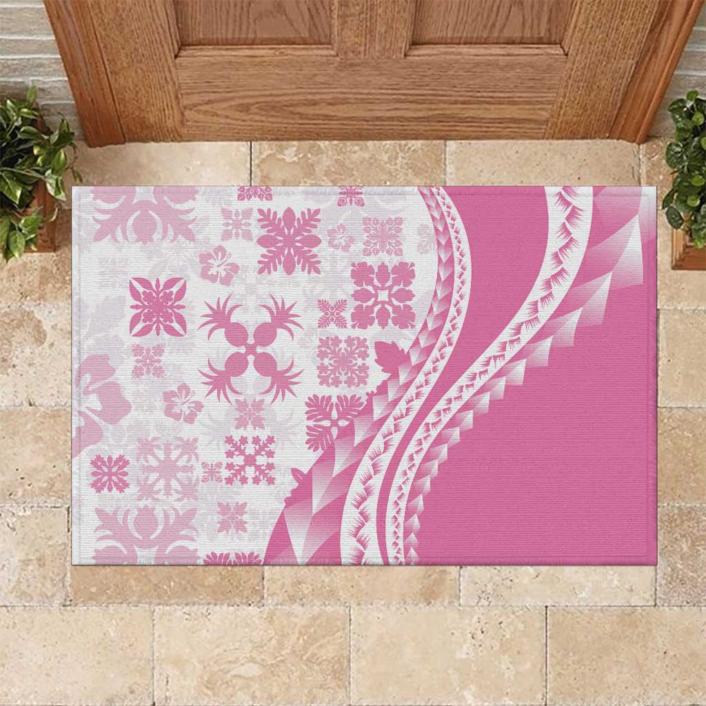 Pink Hawaiian Quilt Pattern Rubber Doormat Mixed Polynesian Tribal Arty LT9 Pink - Polynesian Pride