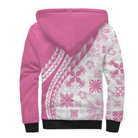 Pink Hawaiian Quilt Pattern Sherpa Hoodie Mixed Polynesian Tribal Arty