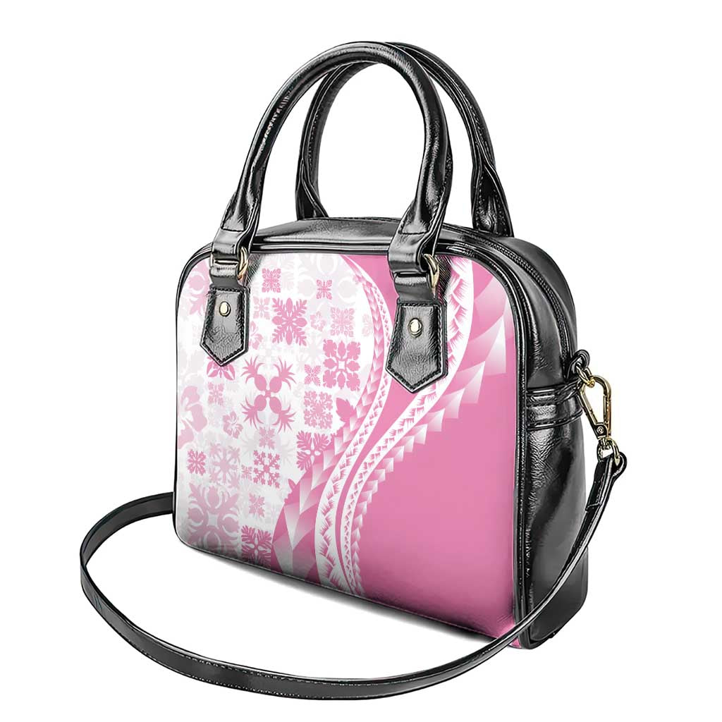 Pink Hawaiian Quilt Pattern Shoulder Handbag Mixed Polynesian Tribal Arty