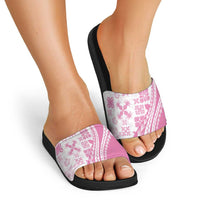 Pink Hawaiian Quilt Pattern Slide Sandals Mixed Polynesian Tribal Arty - Polynesian Pride