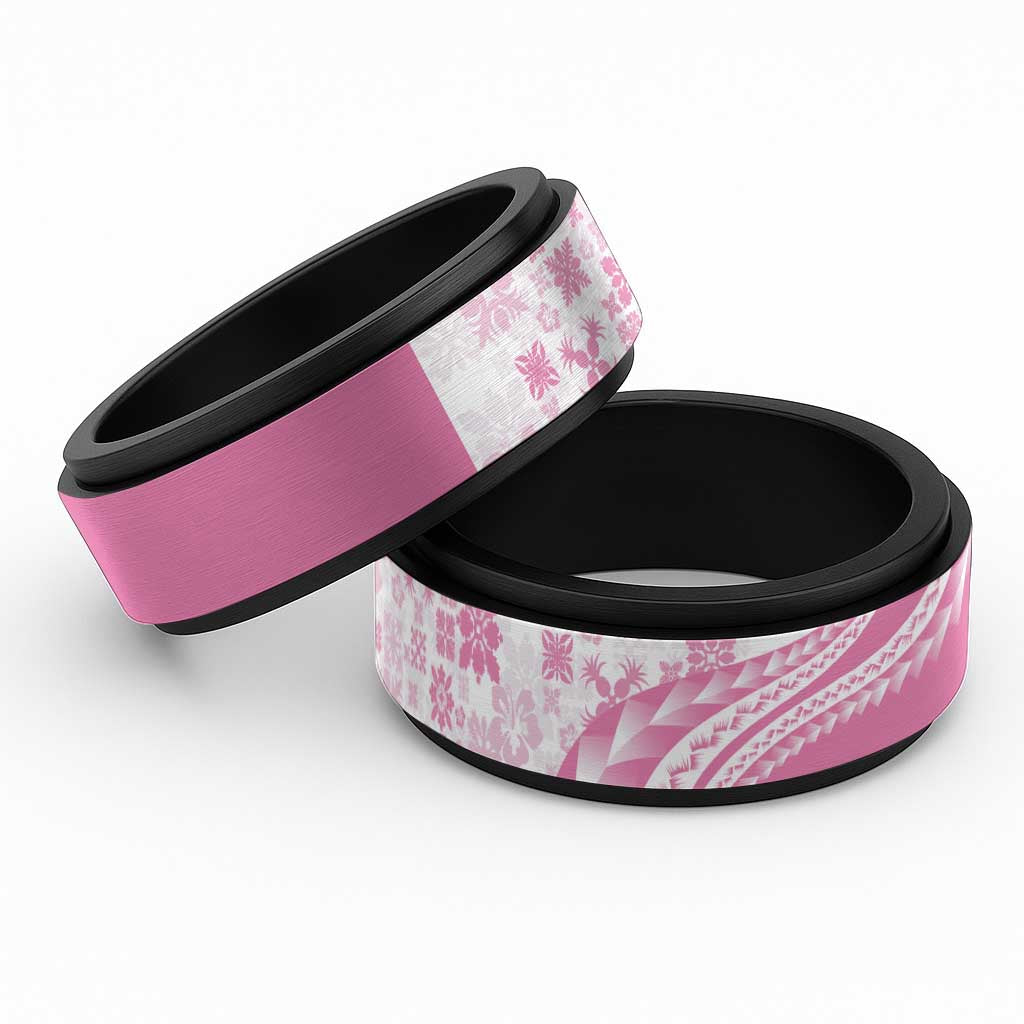 Pink Hawaiian Quilt Pattern Spinner Ring Mixed Polynesian Tribal Arty - Polynesian Pride