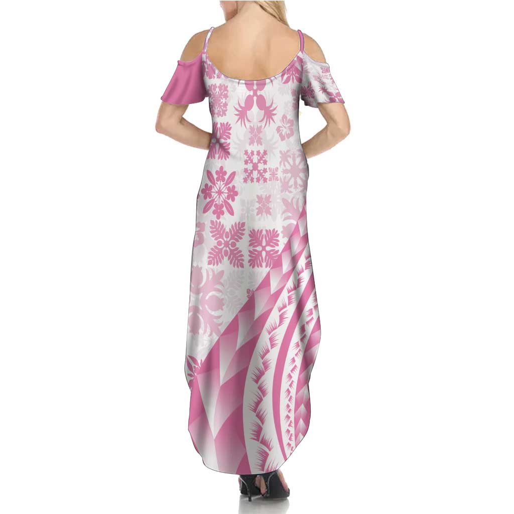 Pink Hawaiian Quilt Pattern Summer Maxi Dress Mixed Polynesian Tribal Arty