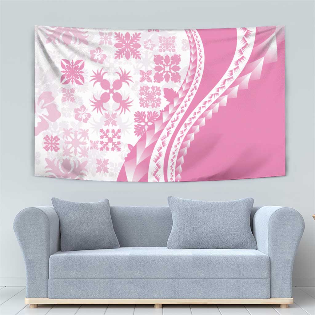 Pink Hawaiian Quilt Pattern Tapestry Mixed Polynesian Tribal Arty