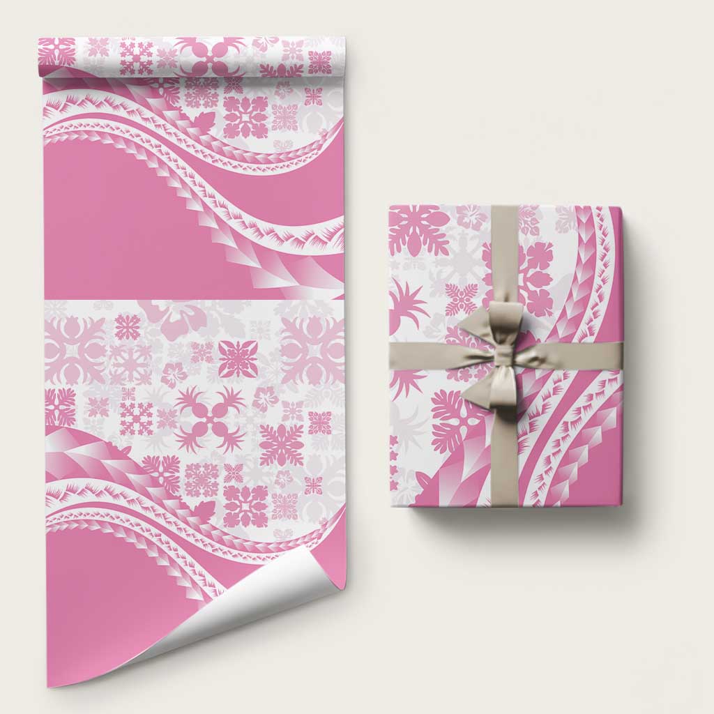 Pink Hawaiian Quilt Pattern Wrapping Paper Mixed Polynesian Tribal Arty - Polynesian Pride