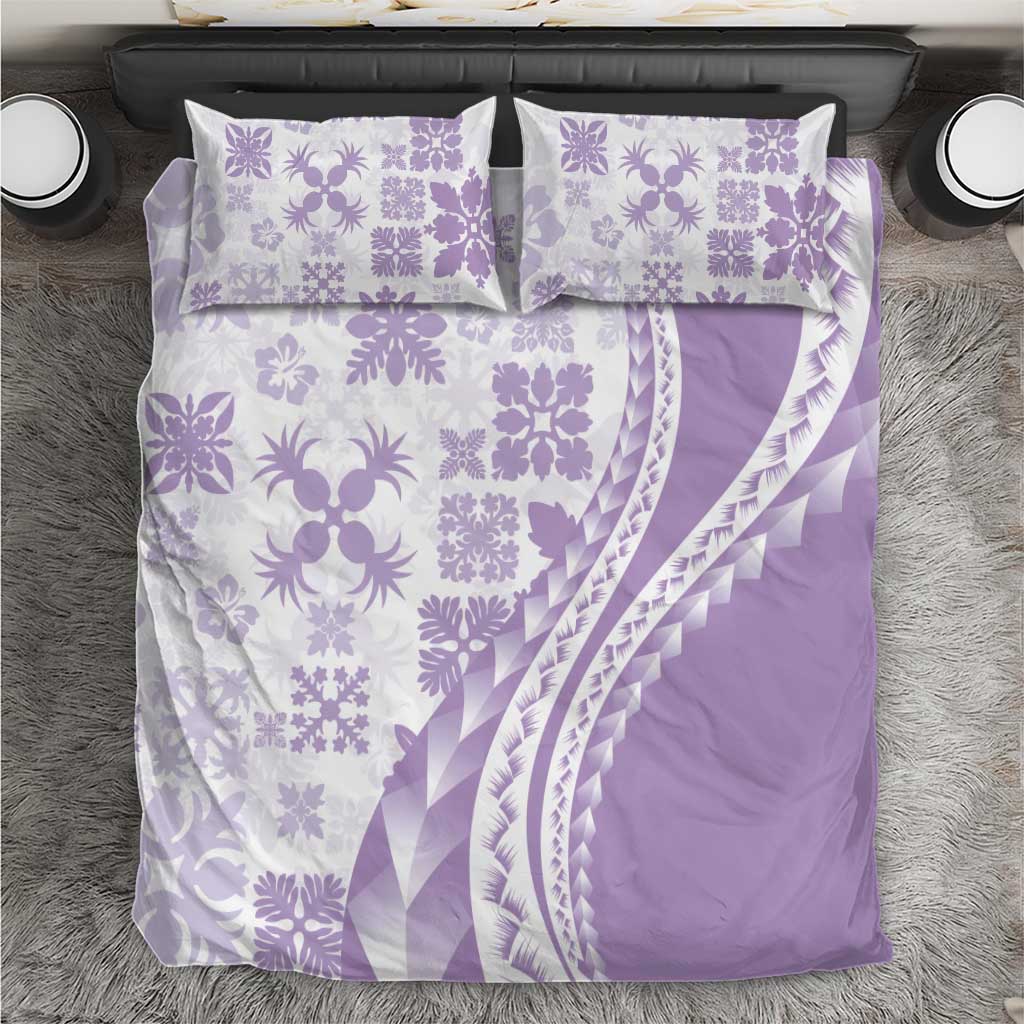 Purple Hawaiian Quilt Pattern Bedding Set Mixed Polynesian Tribal Arty