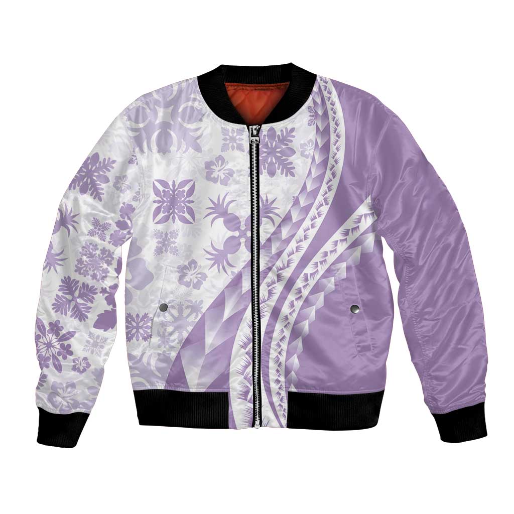 Purple Hawaiian Quilt Pattern Bomber Jacket Mixed Polynesian Tribal Arty LT9 Unisex Purple - Polynesian Pride