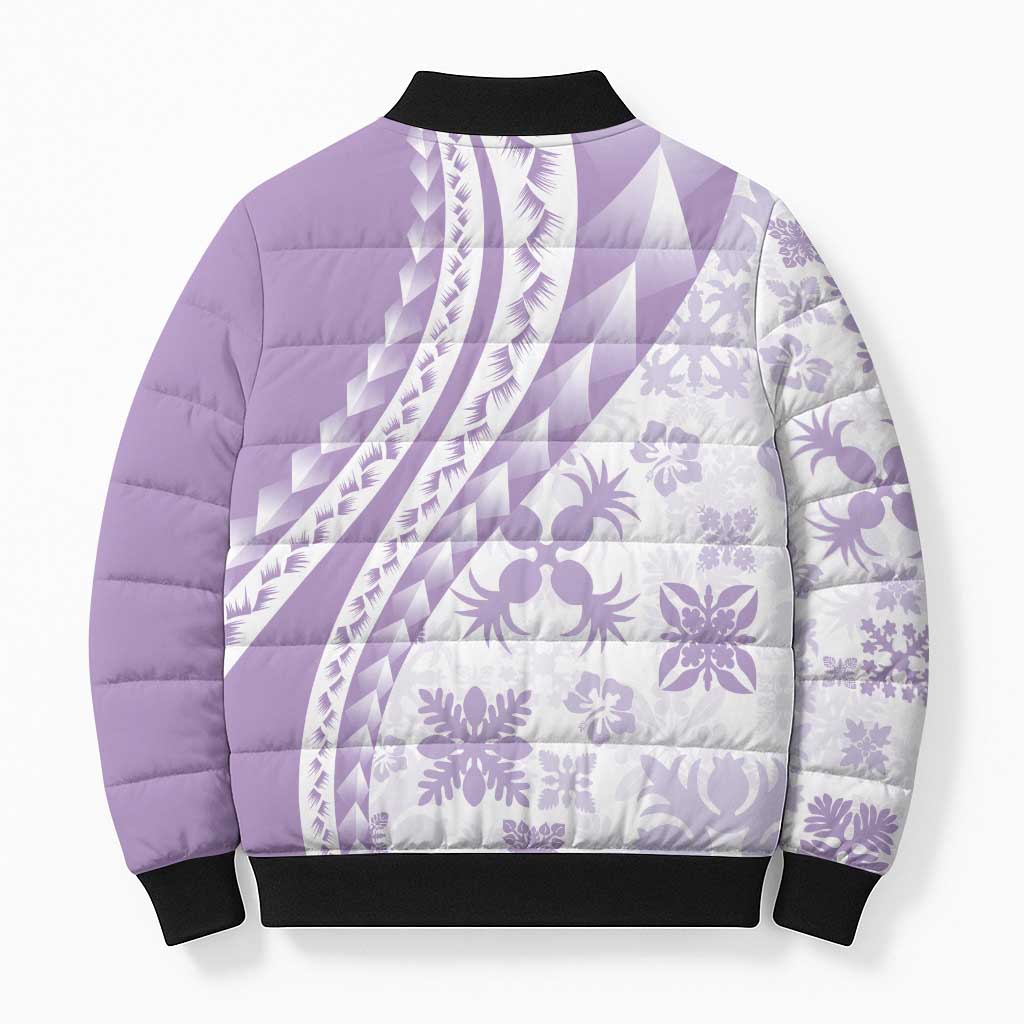 Purple Hawaiian Quilt Pattern Bomber Puffer Jacket Mixed Polynesian Tribal Arty - Polynesian Pride