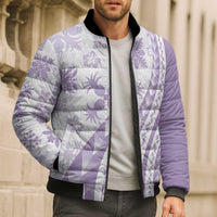 Purple Hawaiian Quilt Pattern Bomber Puffer Jacket Mixed Polynesian Tribal Arty - Polynesian Pride