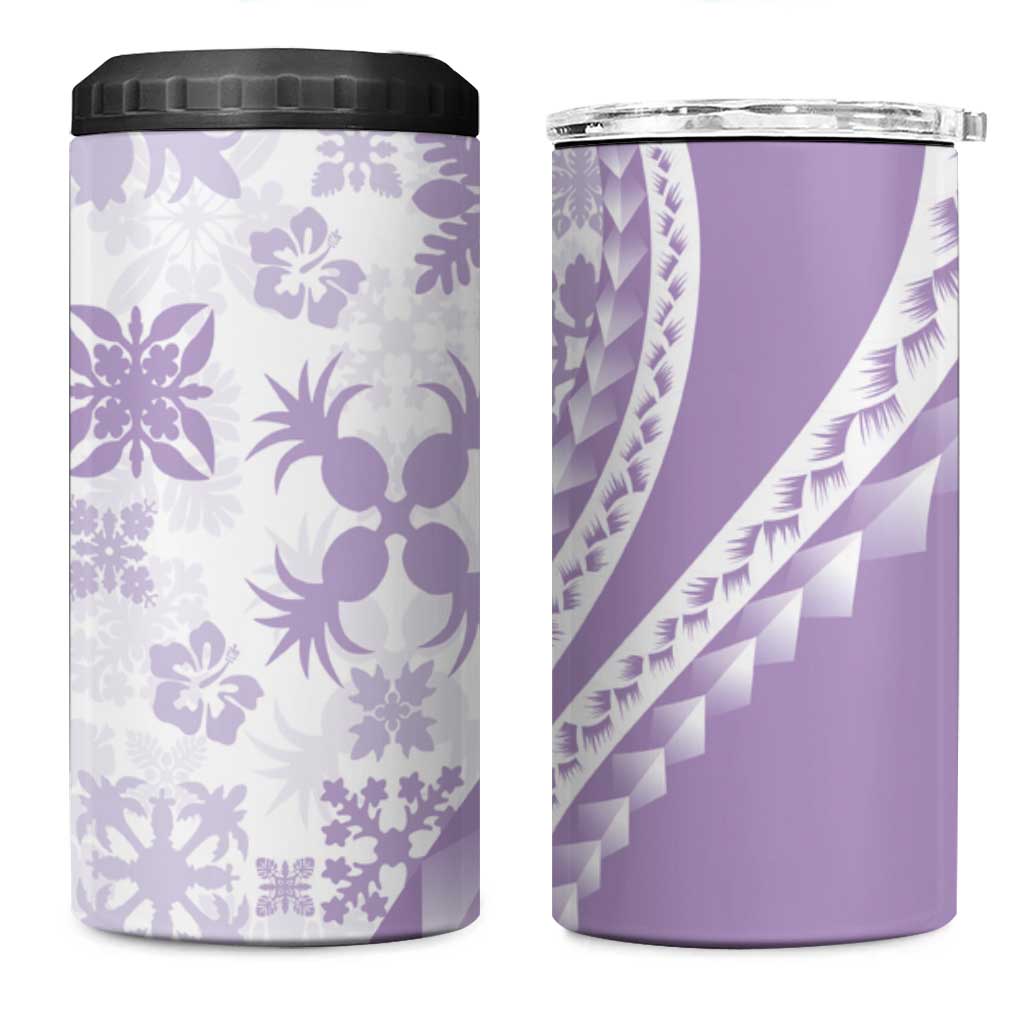 Purple Hawaiian Quilt Pattern 4 in 1 Can Cooler Tumbler Mixed Polynesian Tribal Arty