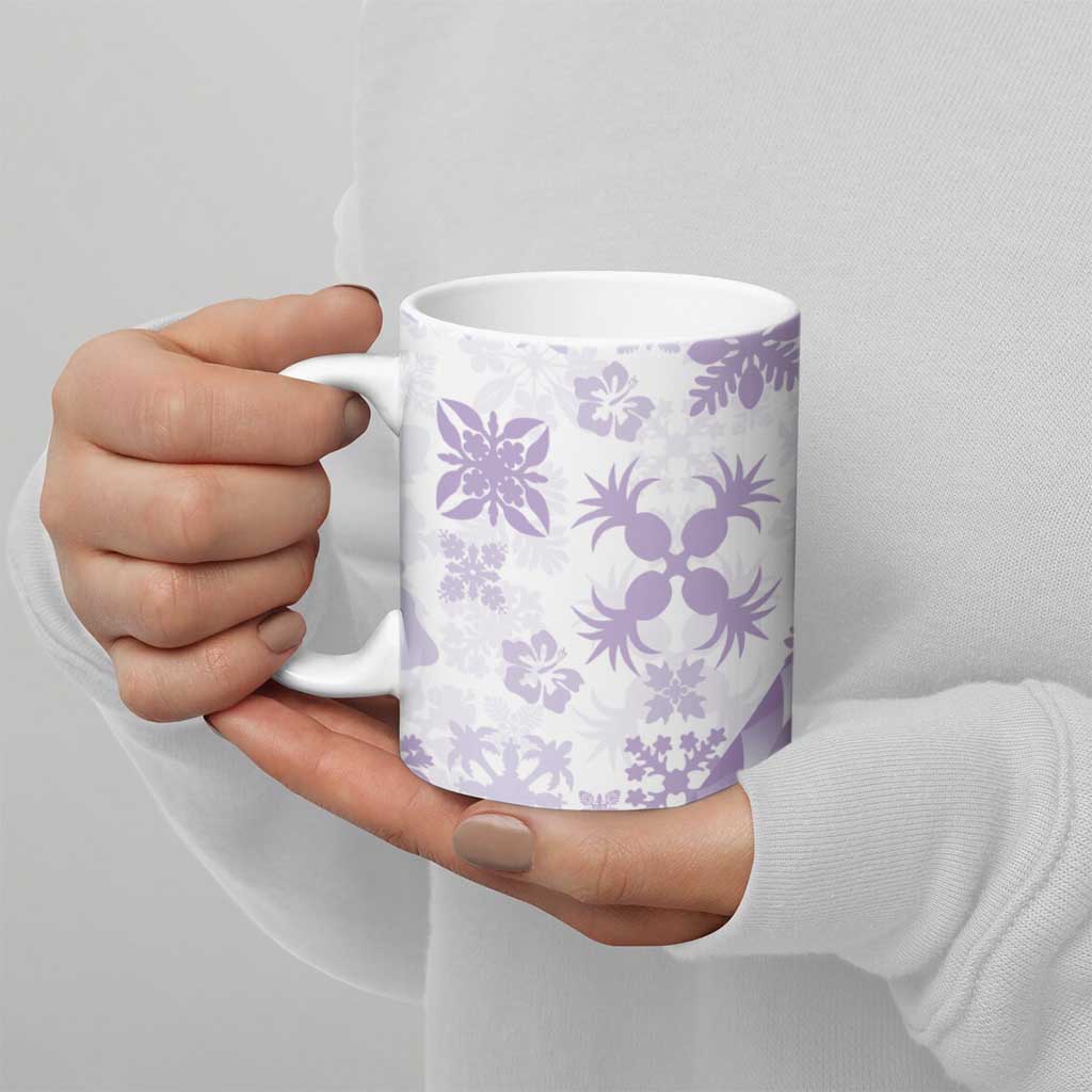Purple Hawaiian Quilt Pattern Ceramic Mug Mixed Polynesian Tribal Arty - Polynesian Pride
