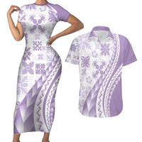 Purple Hawaiian Quilt Pattern Couples Matching Short Sleeve Bodycon Dress and Hawaiian Shirt Mixed Polynesian Tribal Arty LT9 Purple - Polynesian Pride