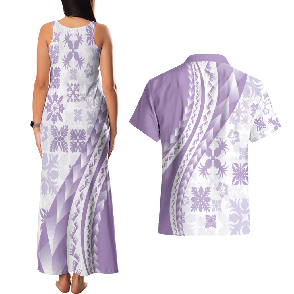 Purple Hawaiian Quilt Pattern Couples Matching Tank Maxi Dress and Hawaiian Shirt Mixed Polynesian Tribal Arty LT9 - Polynesian Pride
