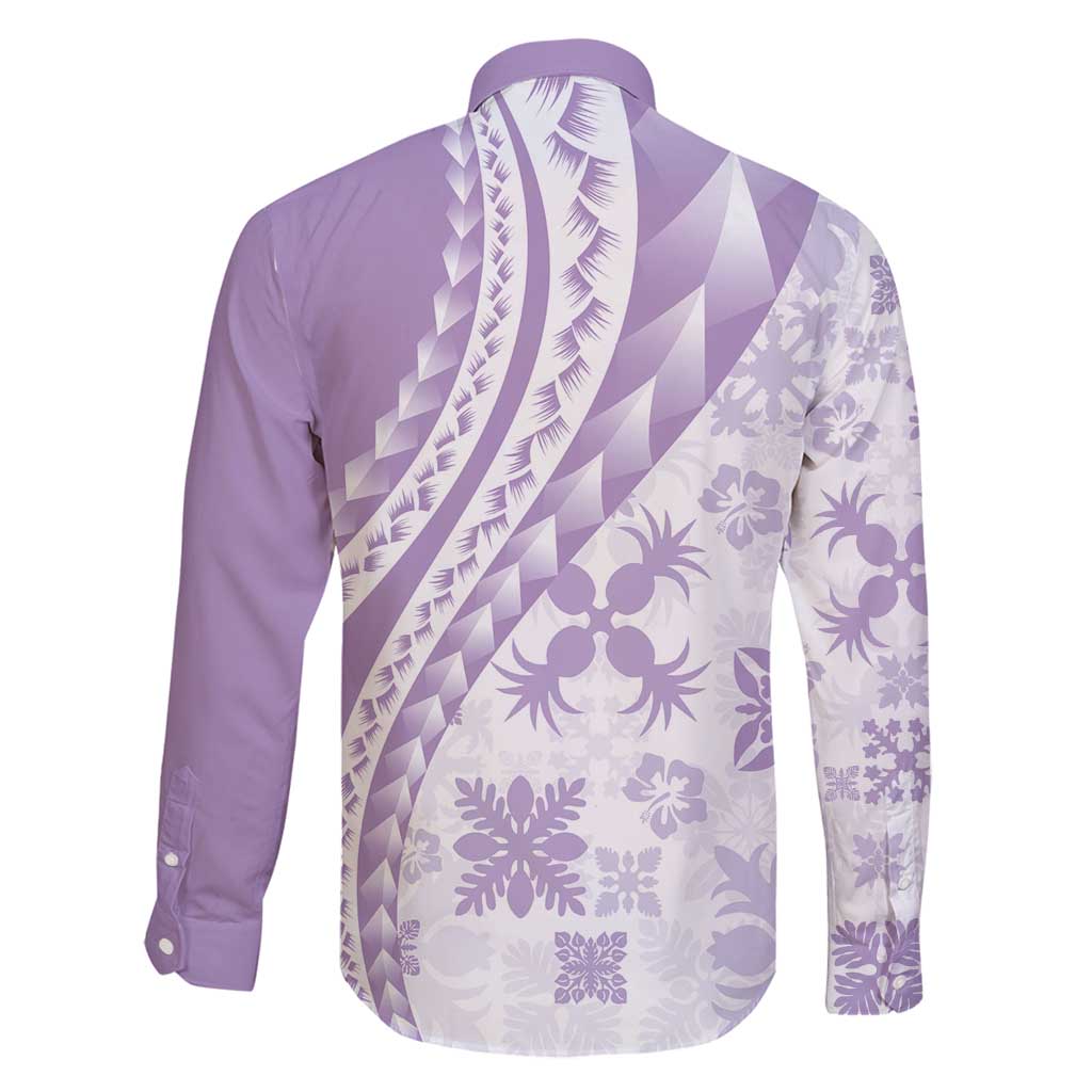 Purple Hawaiian Quilt Pattern Family Matching Long Sleeve Bodycon Dress and Hawaiian Shirt Mixed Polynesian Tribal Arty