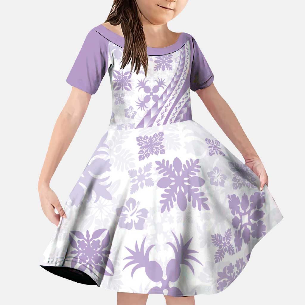 Purple Hawaiian Quilt Pattern Family Matching Off Shoulder Maxi Dress and Hawaiian Shirt Mixed Polynesian Tribal Arty