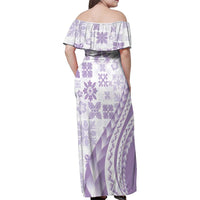 Purple Hawaiian Quilt Pattern Family Matching Off Shoulder Maxi Dress and Hawaiian Shirt Mixed Polynesian Tribal Arty
