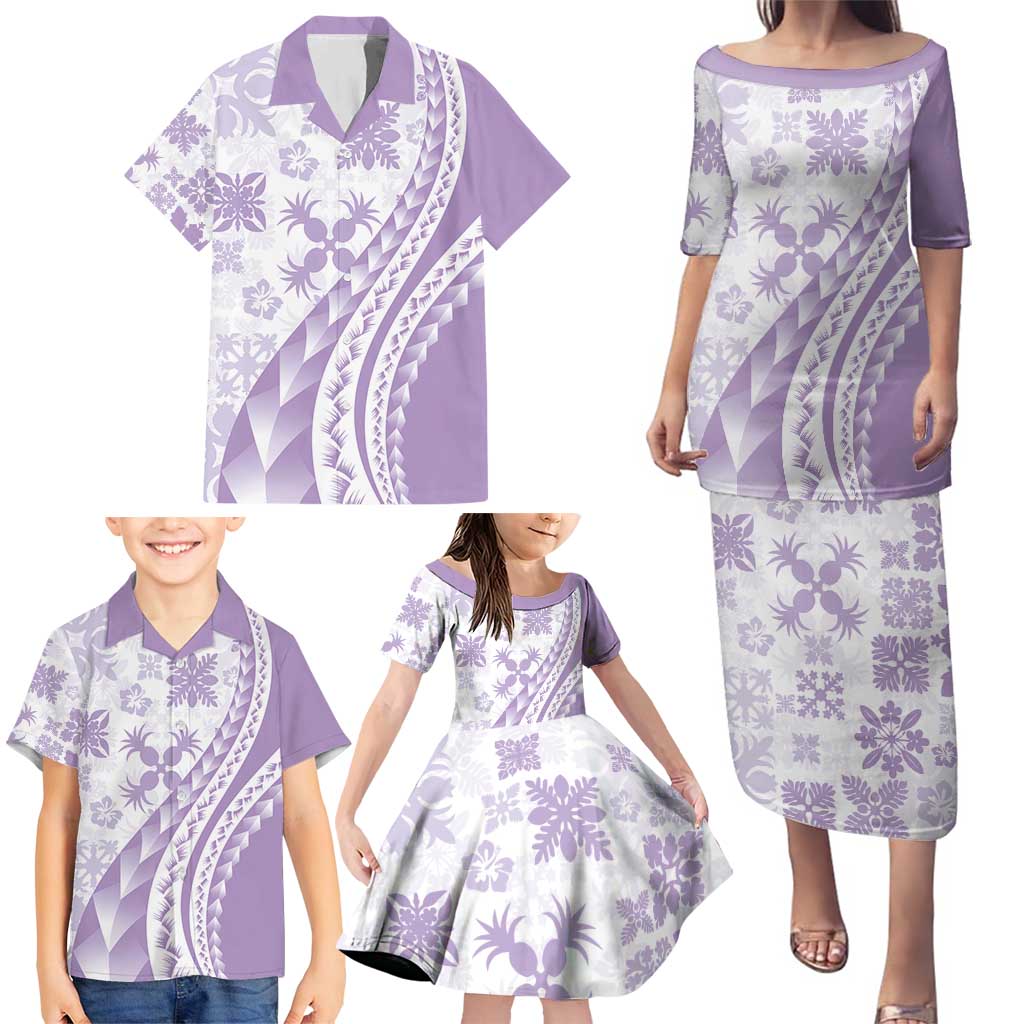 Purple Hawaiian Quilt Pattern Family Matching Puletasi and Hawaiian Shirt Mixed Polynesian Tribal Arty LT9 - Polynesian Pride